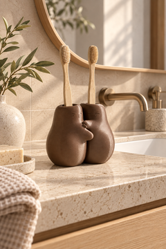 Hug Duo Sarılan Çift Diş Fırçalık – 3D Baskı PLA Banyo Organizeri 13×13 cm