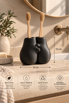 Hug Duo Sarılan Çift Diş Fırçalık – 3D Baskı PLA Banyo Organizeri 13×13 cm