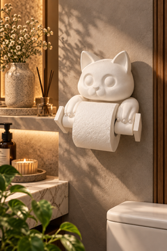 Kedi Tuvalet Kağıdı Tutucu – Duvar Tipi PLA WC Kağıtlık 22 cm