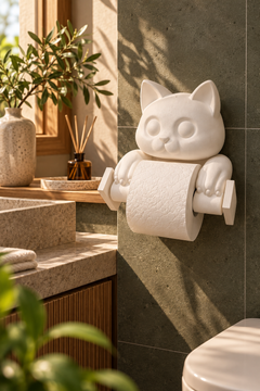 Kedi Tuvalet Kağıdı Tutucu – Duvar Tipi PLA WC Kağıtlık 22 cm