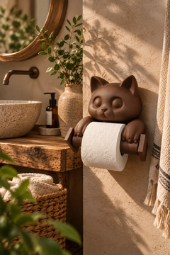 Kedi Tuvalet Kağıdı Tutucu – Duvar Tipi PLA WC Kağıtlık 22 cm