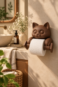 Kedi Tuvalet Kağıdı Tutucu – Duvar Tipi PLA WC Kağıtlık 22 cm