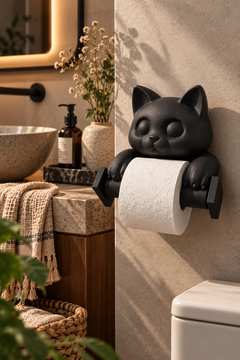 Kedi Tuvalet Kağıdı Tutucu – Duvar Tipi PLA WC Kağıtlık 22 cm