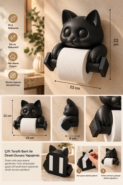Kedi Tuvalet Kağıdı Tutucu – Duvar Tipi PLA WC Kağıtlık 22 cm