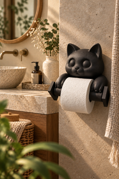 Kedi Tuvalet Kağıdı Tutucu – Duvar Tipi PLA WC Kağıtlık 22 cm