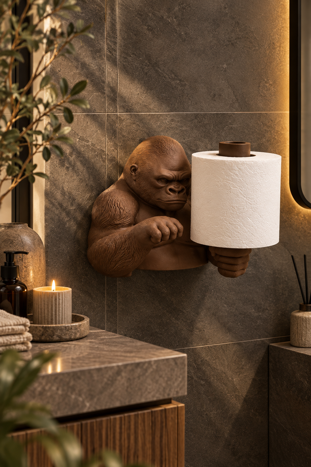 Goril Tuvalet Kağıdı Tutucu – Duvar Tipi 3D Baskı WC Kağıtlık 22 cm