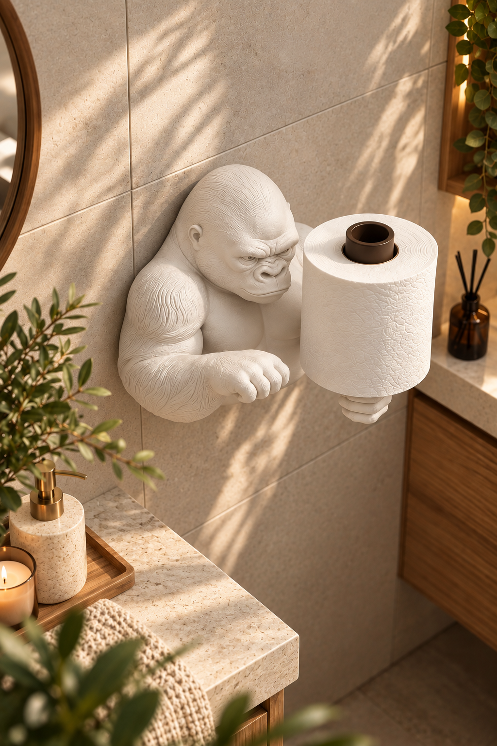 Goril Tuvalet Kağıdı Tutucu – Duvar Tipi 3D Baskı WC Kağıtlık 22 cm