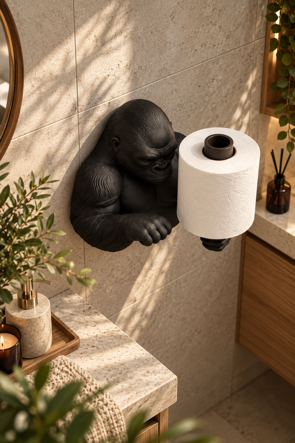 Goril Tuvalet Kağıdı Tutucu – Duvar Tipi 3D Baskı WC Kağıtlık 22 cm
