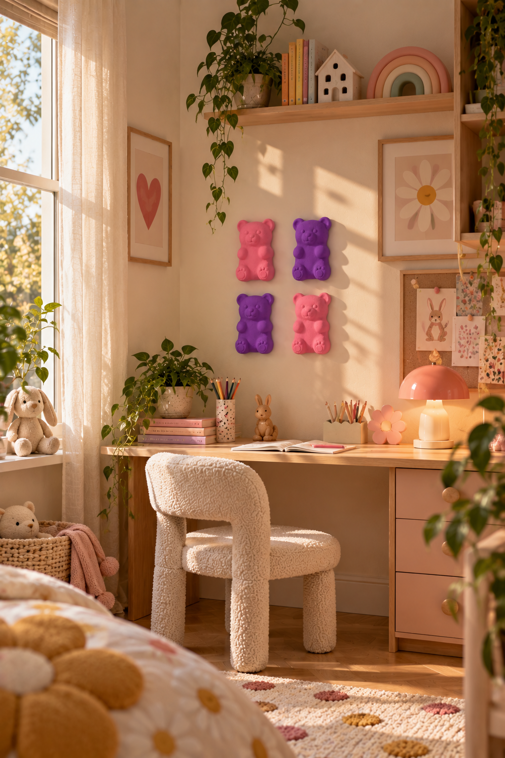 3D Ayıcık Duvar Dekoru – Delmesiz Yapışkanlı 2'li / 4'lü Set Çocuk Odası Duvar Süsü 17 cm