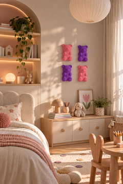 3D Ayıcık Duvar Dekoru – Delmesiz Yapışkanlı 2'li / 4'lü Set Çocuk Odası Duvar Süsü 17 cm