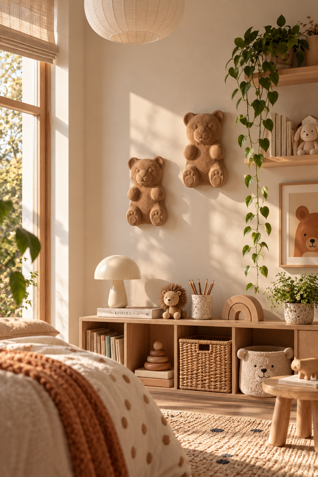 3D Ayıcık Duvar Dekoru – Delmesiz Yapışkanlı 2'li / 4'lü Set Çocuk Odası Duvar Süsü 17 cm