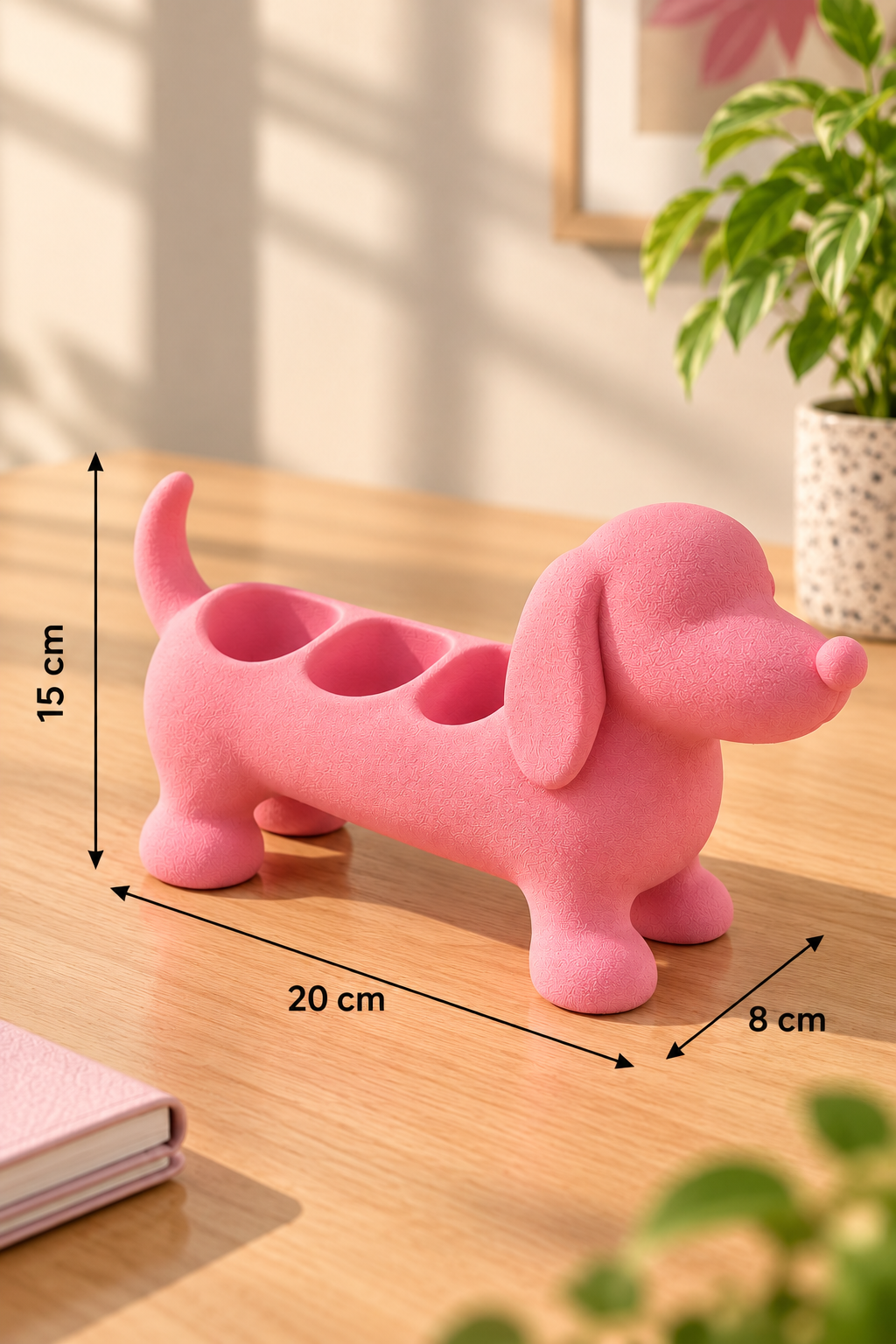 Köpek Figürlü 3 Gözlü Masaüstü Organizer & Kalemlik – 15×20 cm
