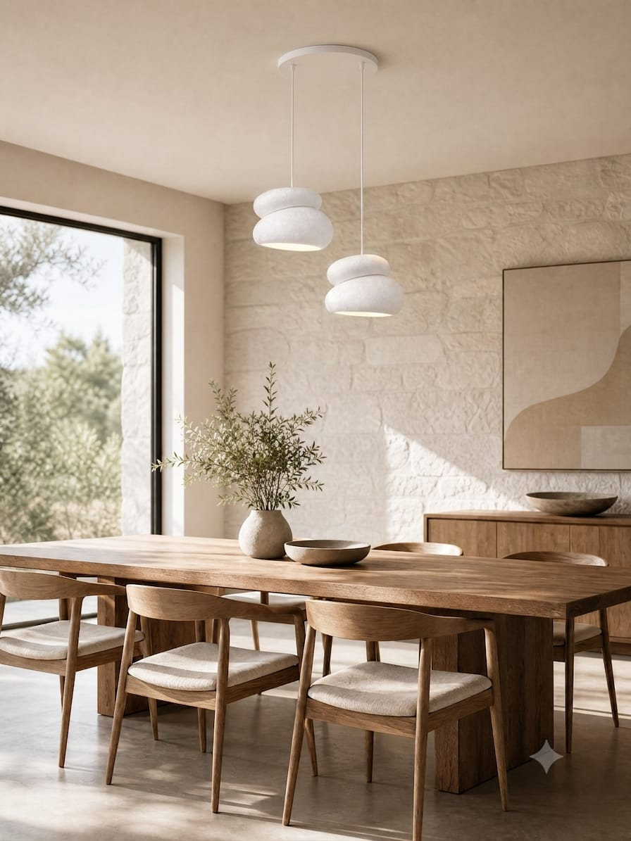 Beton Görünümlü Çiftli Sarkıt Avize – Organik Form 3D Baskı E27 Ampul Dahil