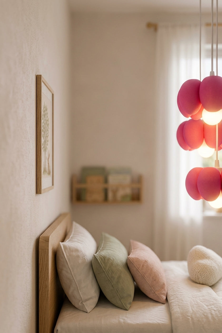 Bloom Trio pembe çiçek sarkıt avize çocuk odası yakın görünümü