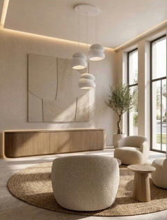 Neru Trio 3'lü beyaz beton görünümlü sarkıt avize salon lifestyle görünümü