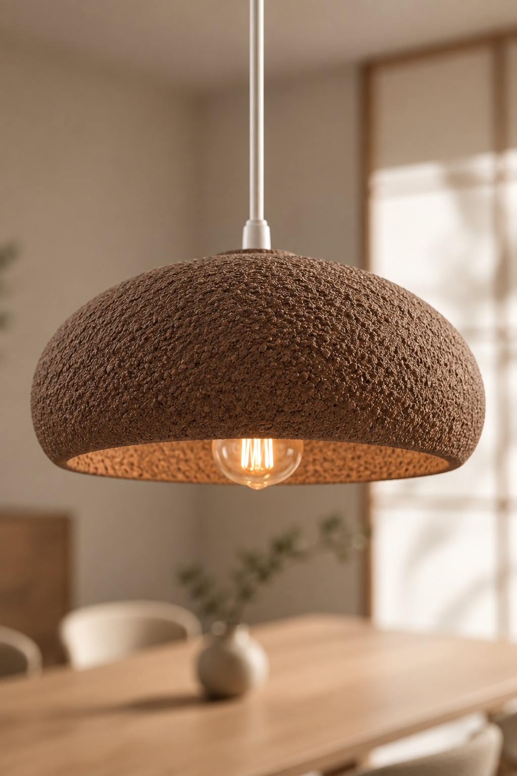 Olea Duo kahve beton görünümlü 3D baskı PLA sarkıt avize doku detayı